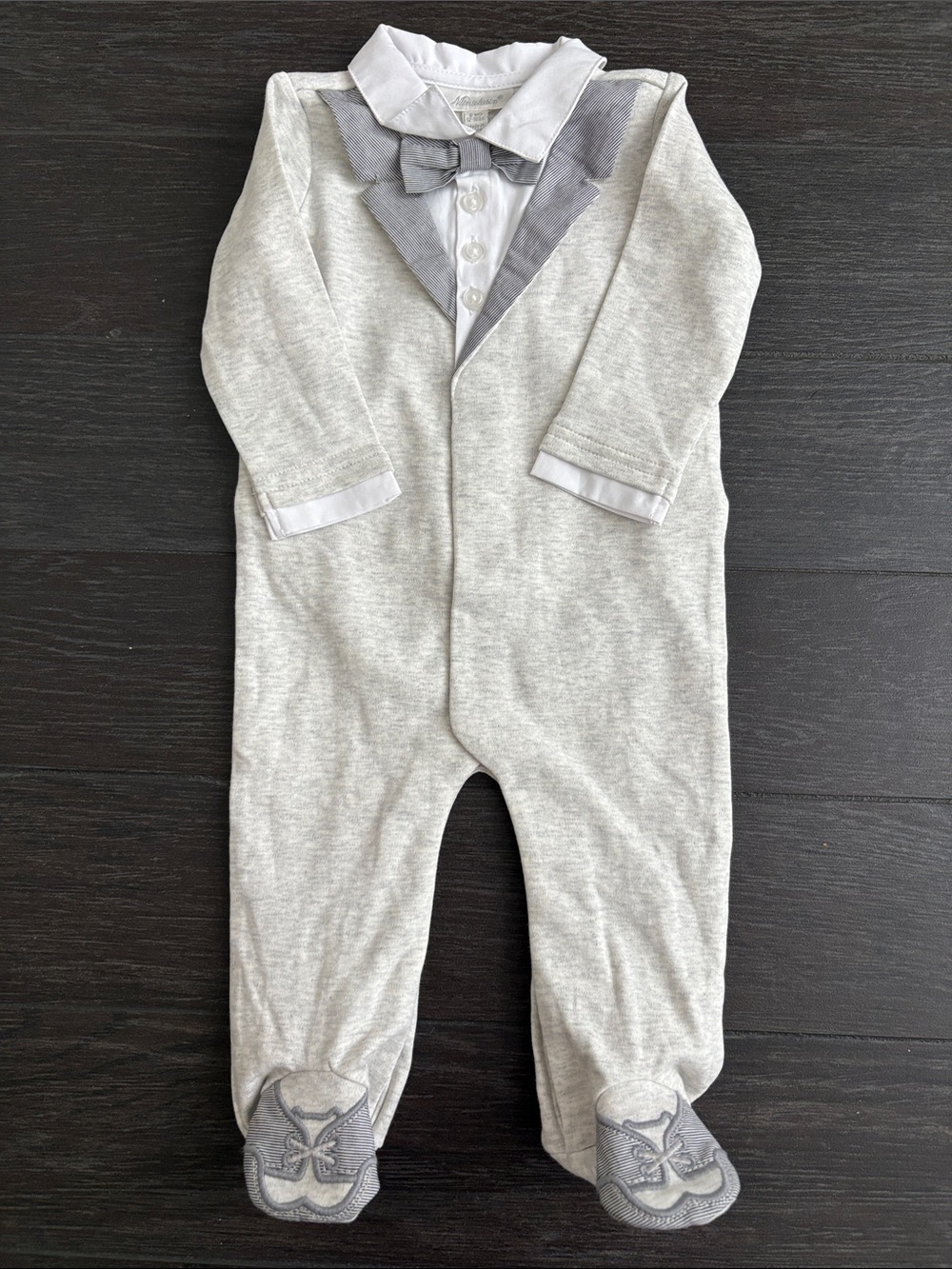 Light Gray Bow-Tie Footed One-Piece for Kids